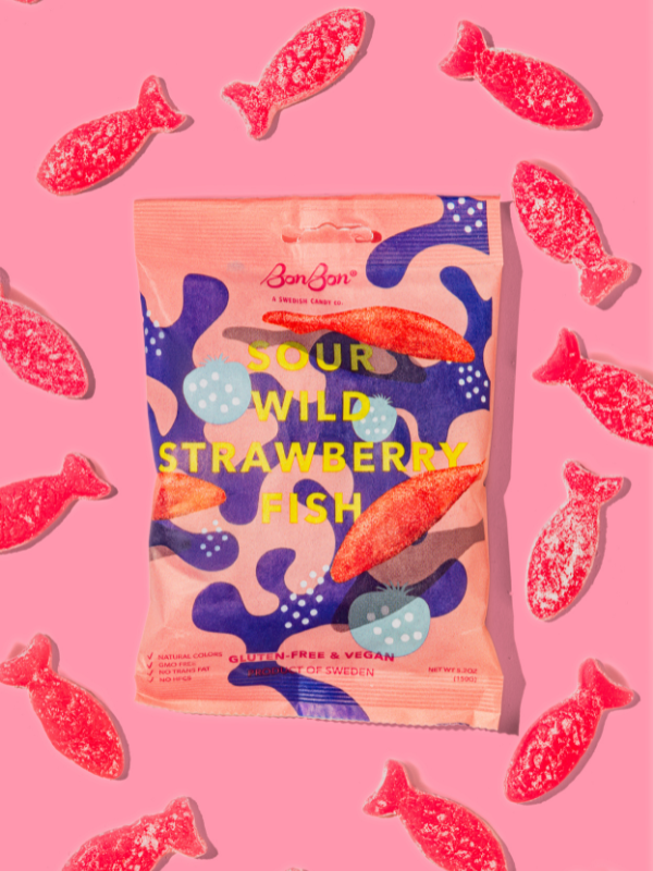 BonBon - Sour Wild Strawberry Fish - Swedish Candy 5.2oz