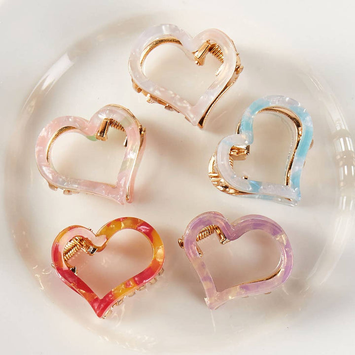 Pearlized Heart Assorted Color Claw Hair Clip Set