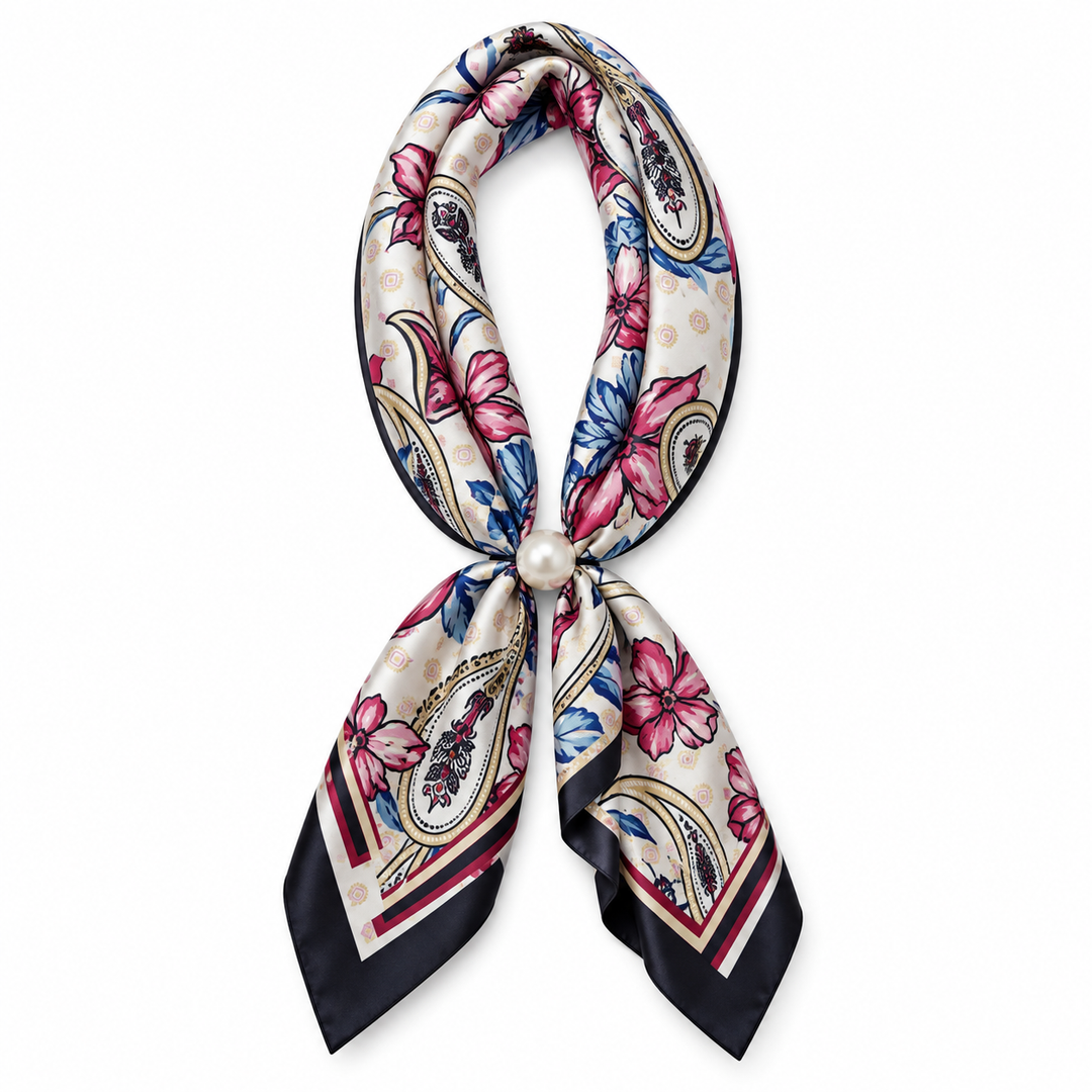 Magnetic Pearl Scarf  - Pink & Blue Floral