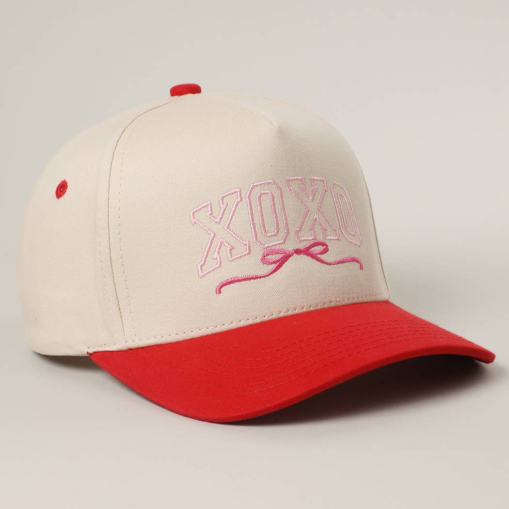 XOXO Bow Embroidery Two-Tone Trucker Hat - Rd