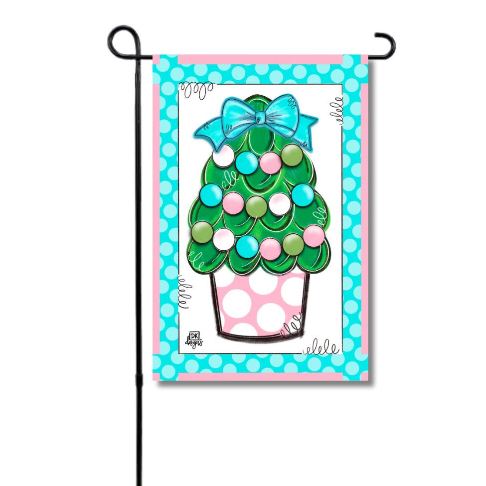 Garden Flag - Pink and Teal Christmas Tree Garden