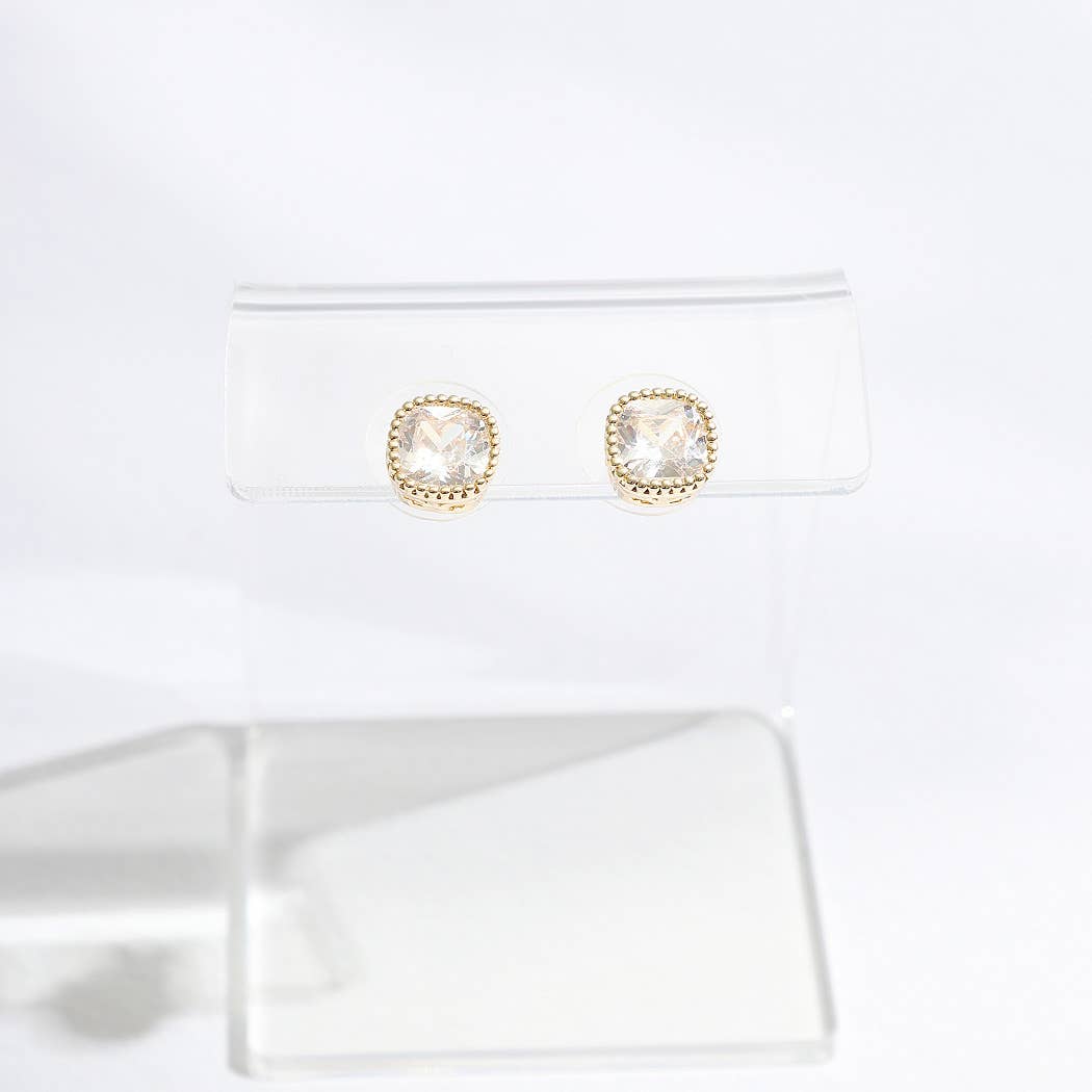 Elaine - Gold Rhinestone Post Earrings (Clear)
