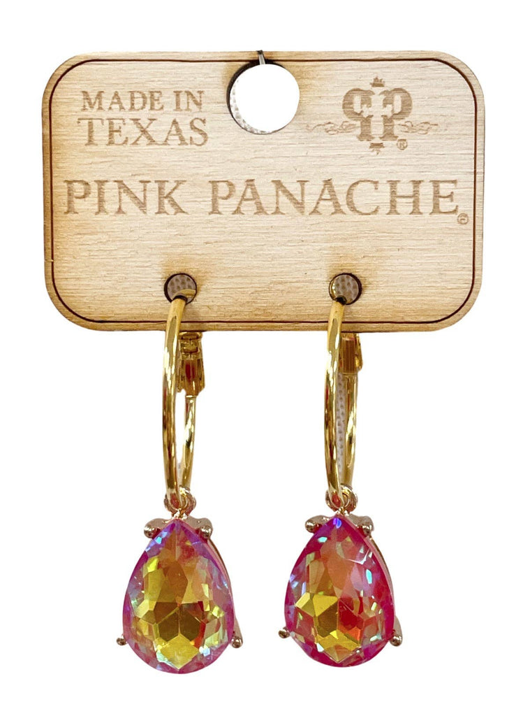 Pink Panache - Gold Hoop Earrings w/ Orange AB Teardrop