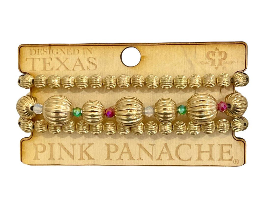 Pink Panache - Gold, Green, Red & White Beaded Bracelet Set of 3