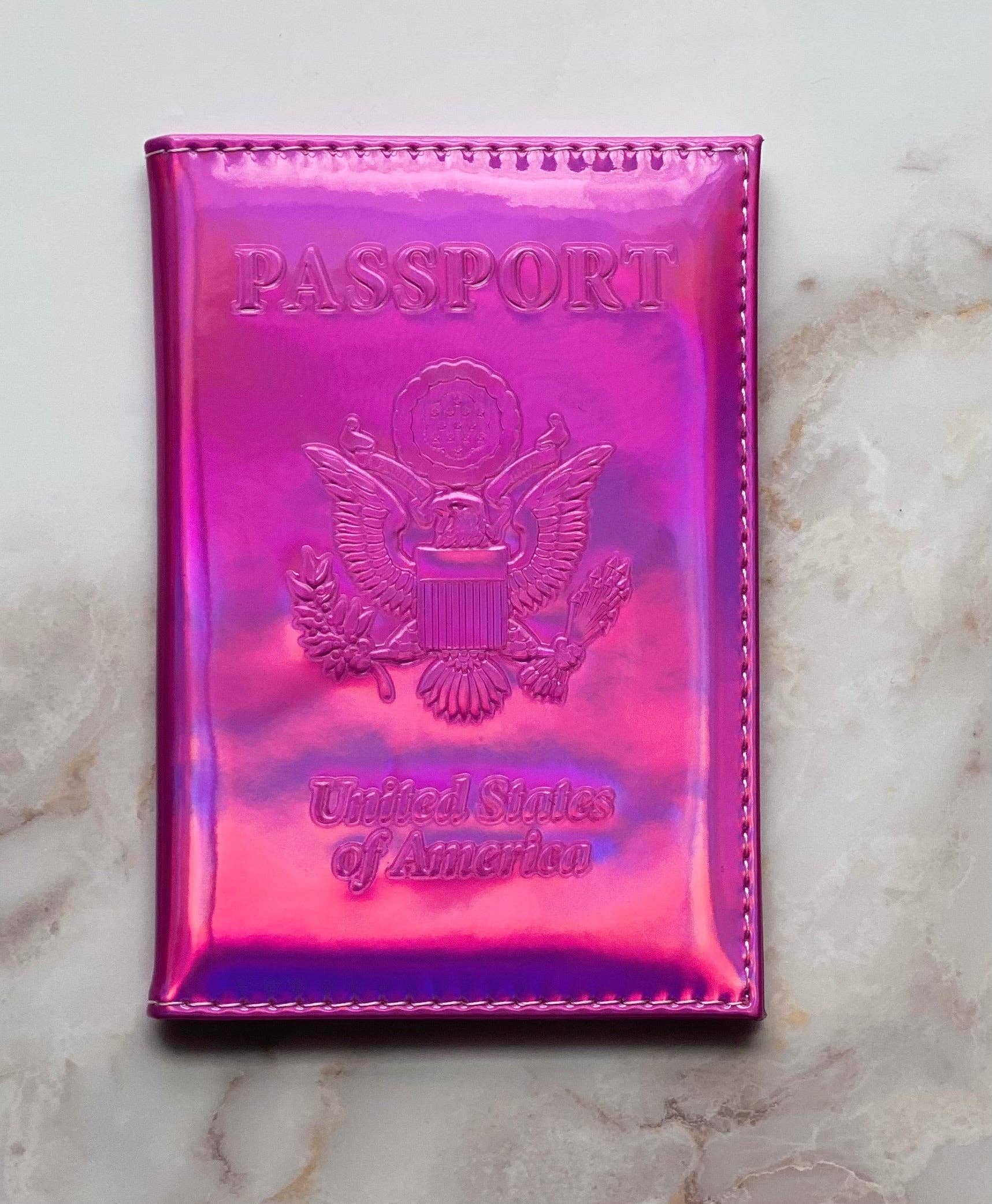 Pink Holographic Passport Cover