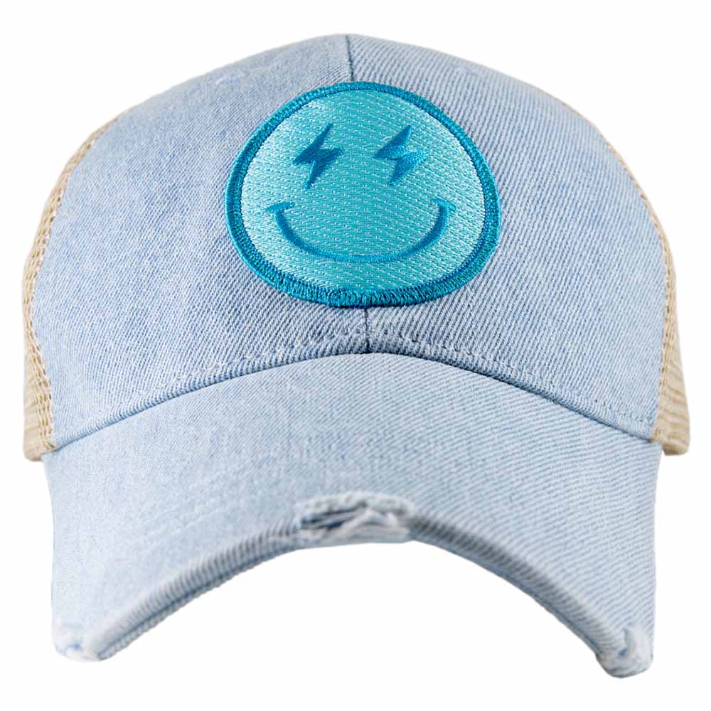 Denim Lightning Happy Face Trucker Hat