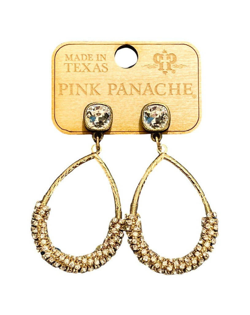 Pink Panache - Clear Cushion Cut Rhinestone Teardrop Earring