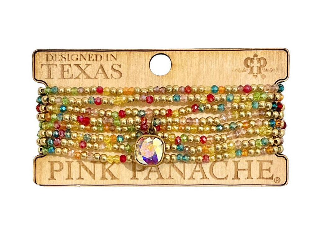 Pink Panache - Gold + Multi-Color Beaded Bracelet Set of 8