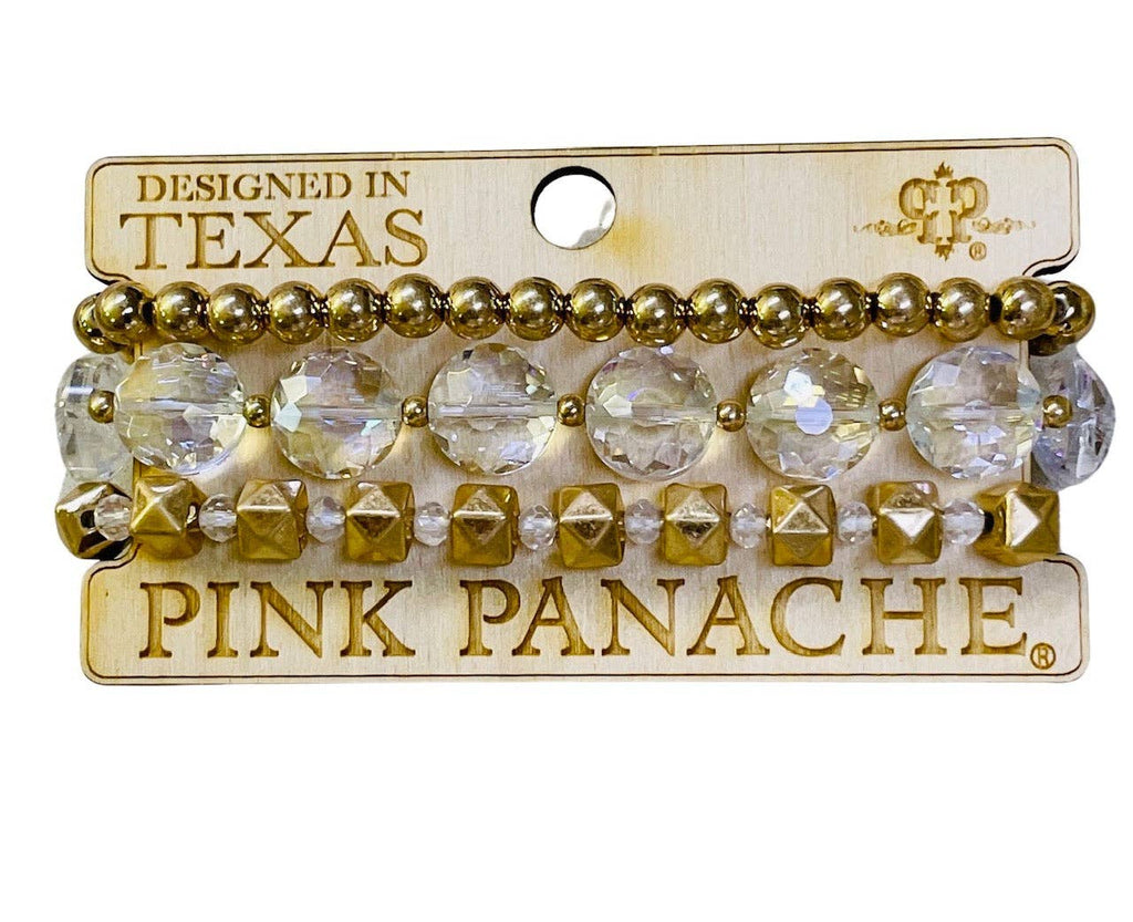 Pink Panache - Gold & Clear Beaded Bracelet Set of 3