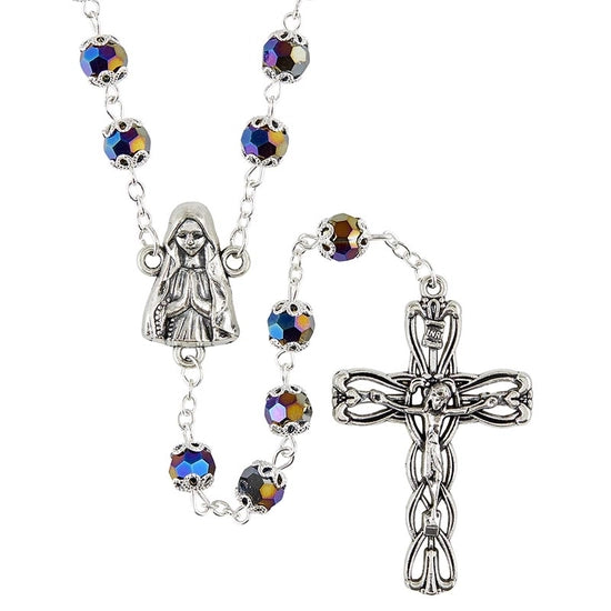 Double Capped Jet Glass Beaded Rosary