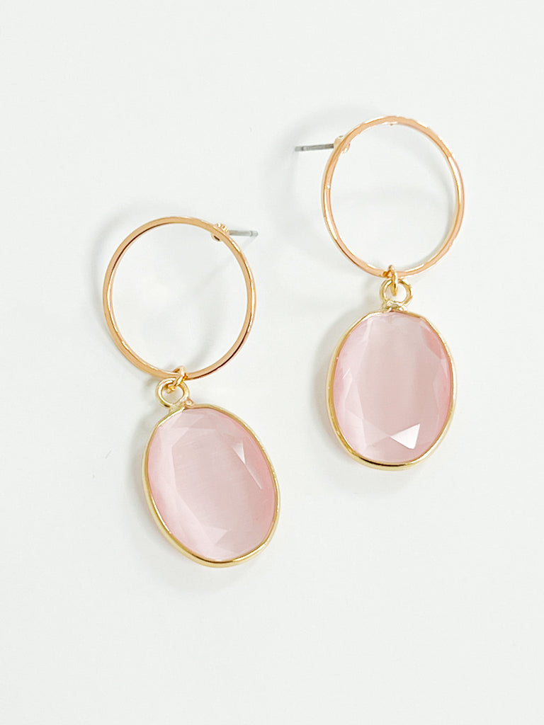 Portia - Pink Stone Dangle Earrings