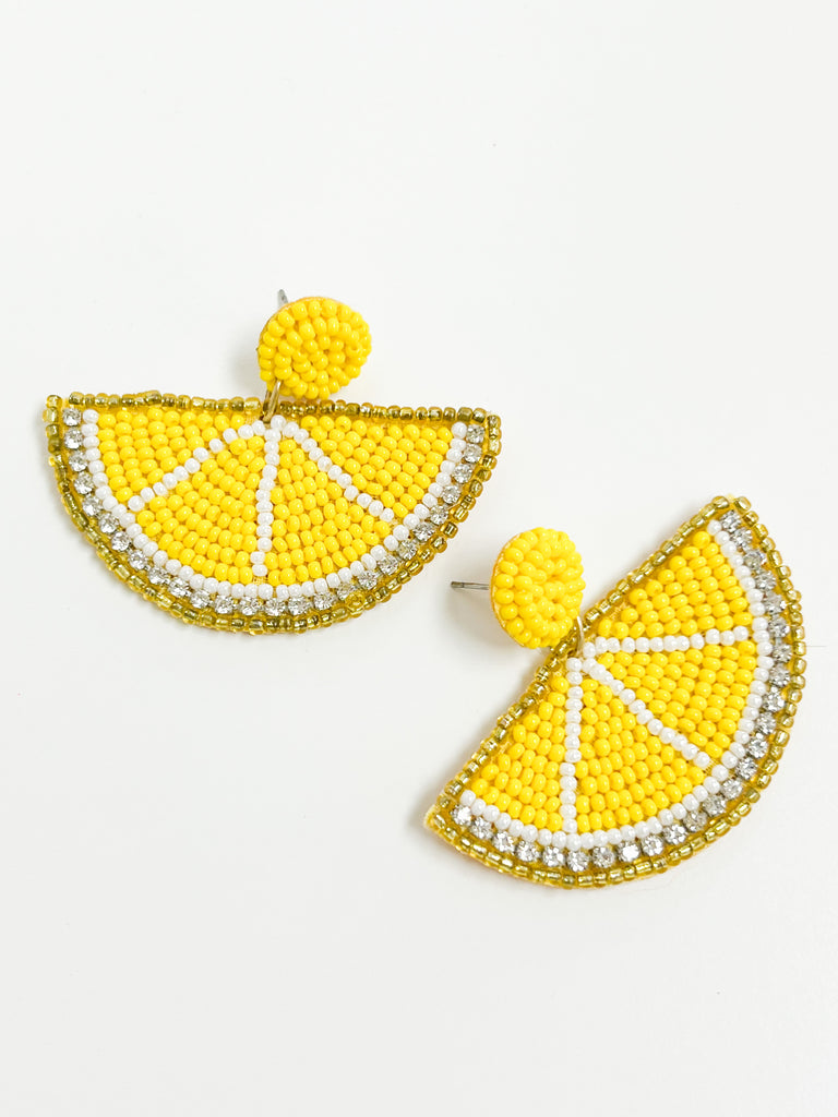 Beaded Lemon Slice Earrings