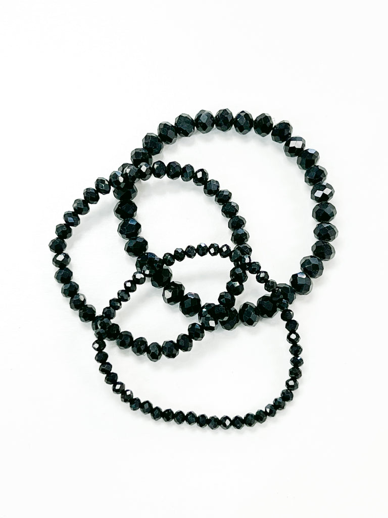 Gretchen - Black Stretchy Beaded Bracelets Set of 3