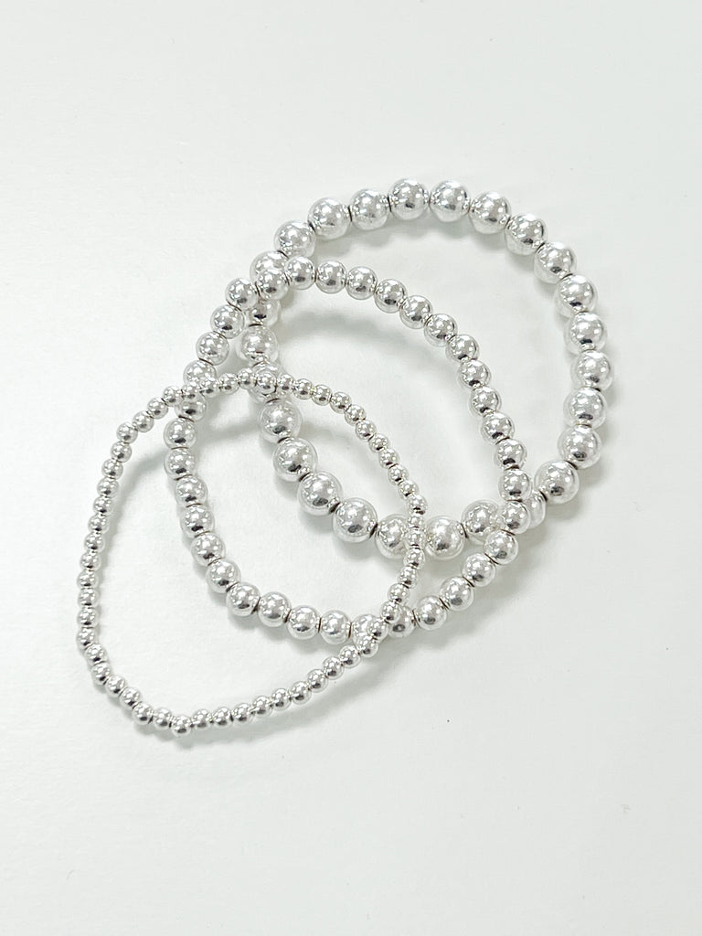 April - Stretchable Beaded Bracelets (Brushed Silver)