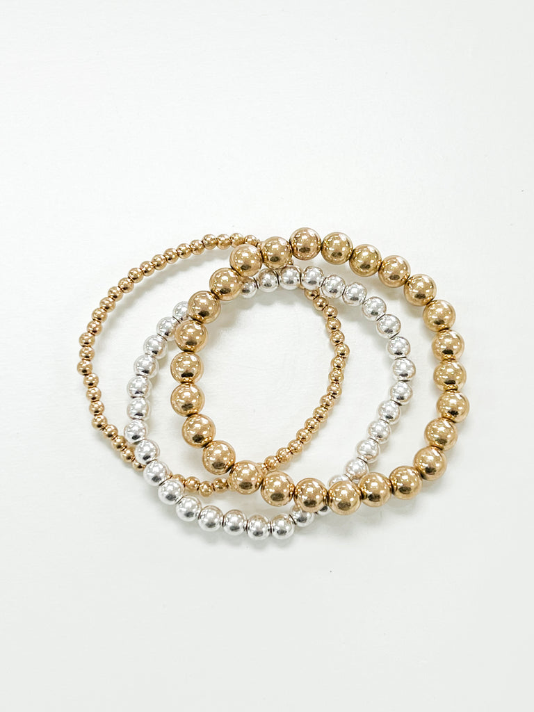 April - Stretchable Beaded Bracelets (Silver & Gold)