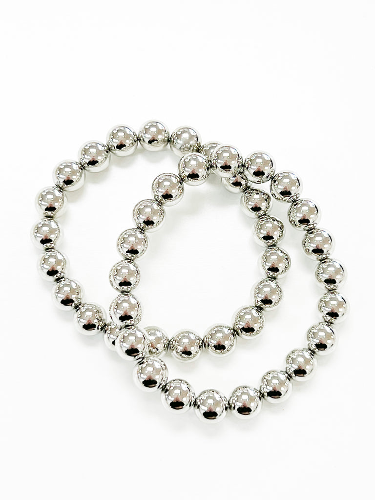 Renee - Chunky Beaded Bracelets (Silver)