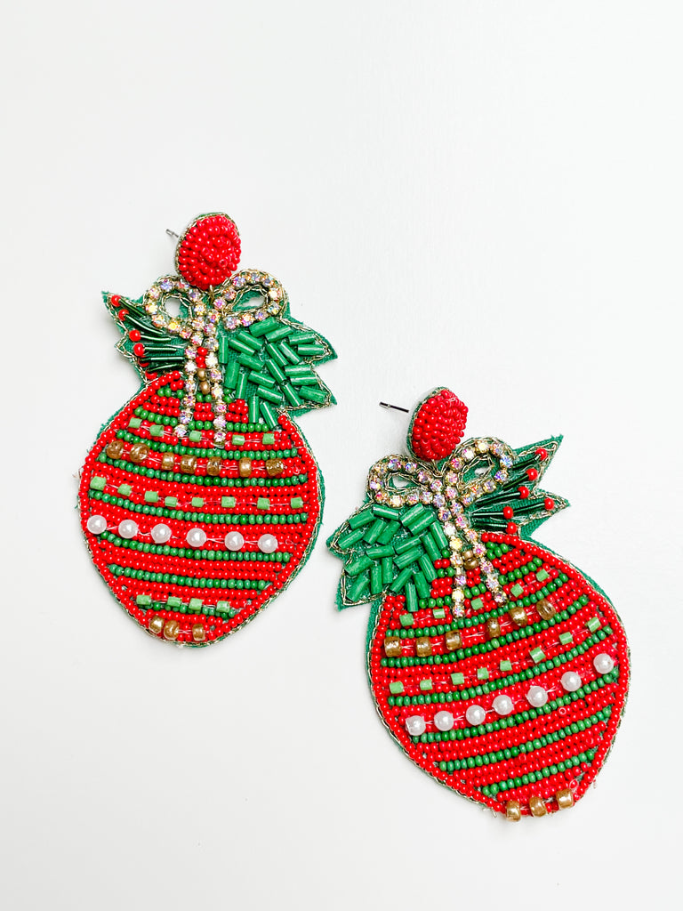 Christmas Earrings - Red & Green Ornaments