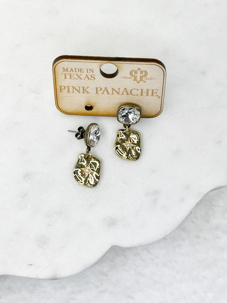 Harper - Pink Panache Clear Stud W Gold Charm Earrings