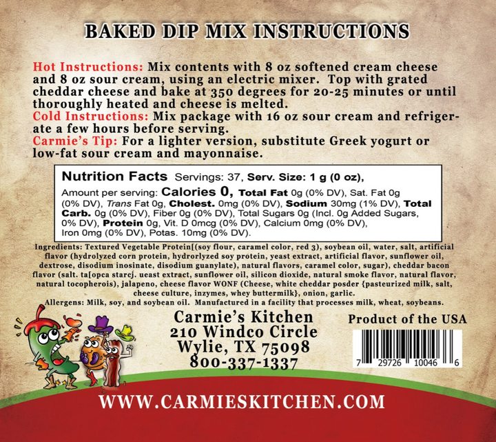 Carmie's - Baked Bacon Jalapeño Popper Dip Mix