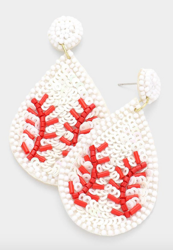 Beaded Teardrop Baseball Earrings