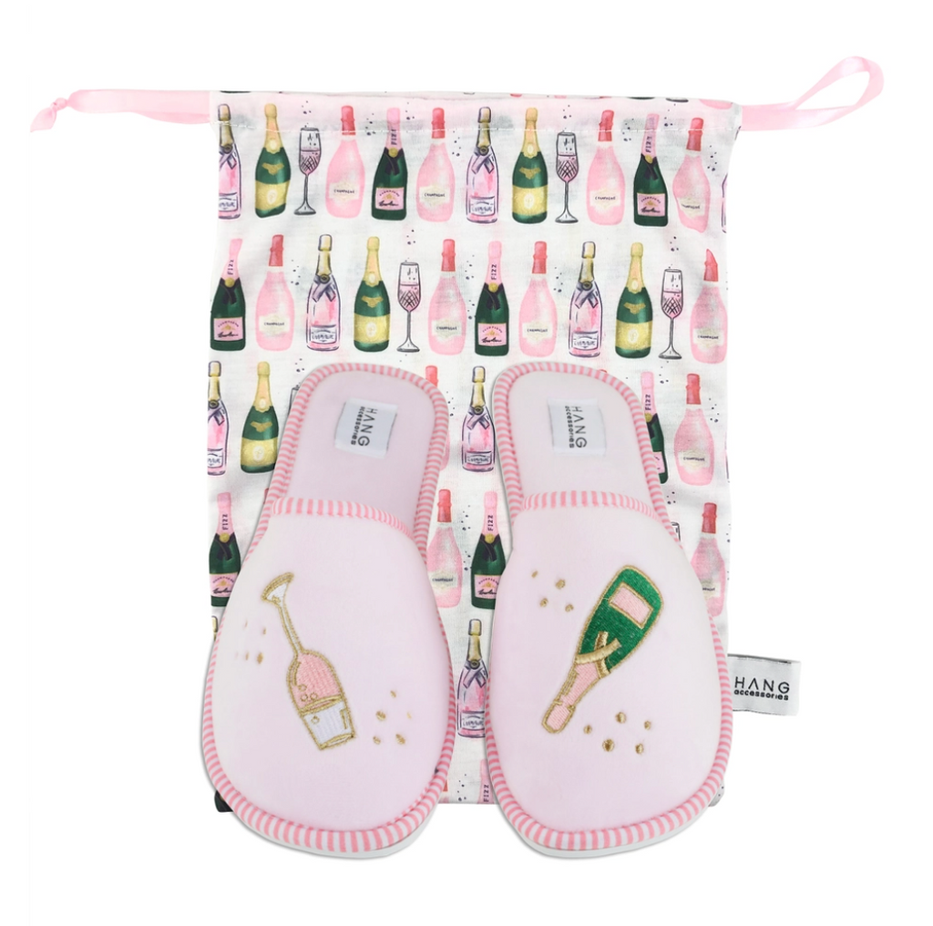 Champagne Foldable Slippers & Pouch Set