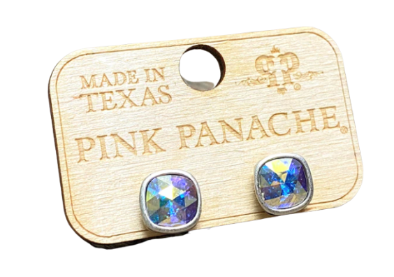 Pink Panache - AB Cushion Cut Stud Earrings