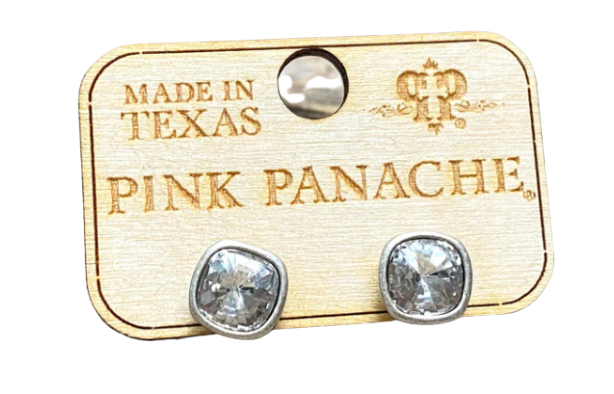 Pink Panache  - Clear Cushion Cut Stud Earrings