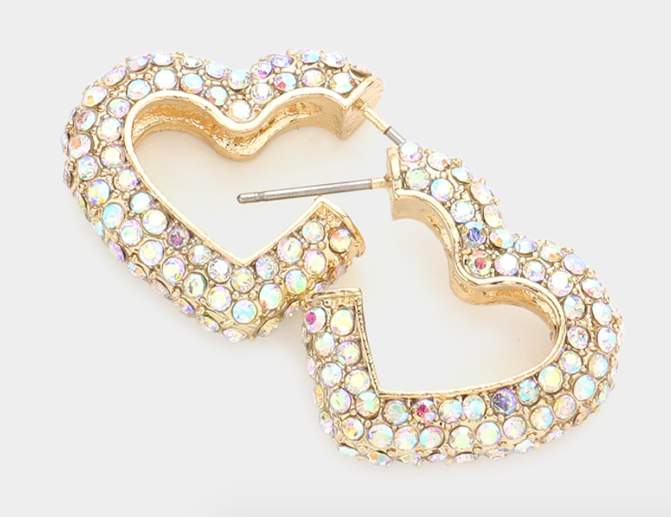 Tia - Rhinestone Heart Earrings
