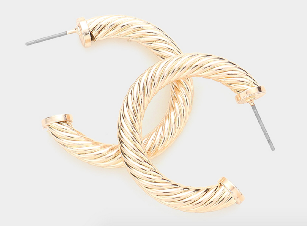 Hannah - Twisted Cable Hoop Earrings (Gold)