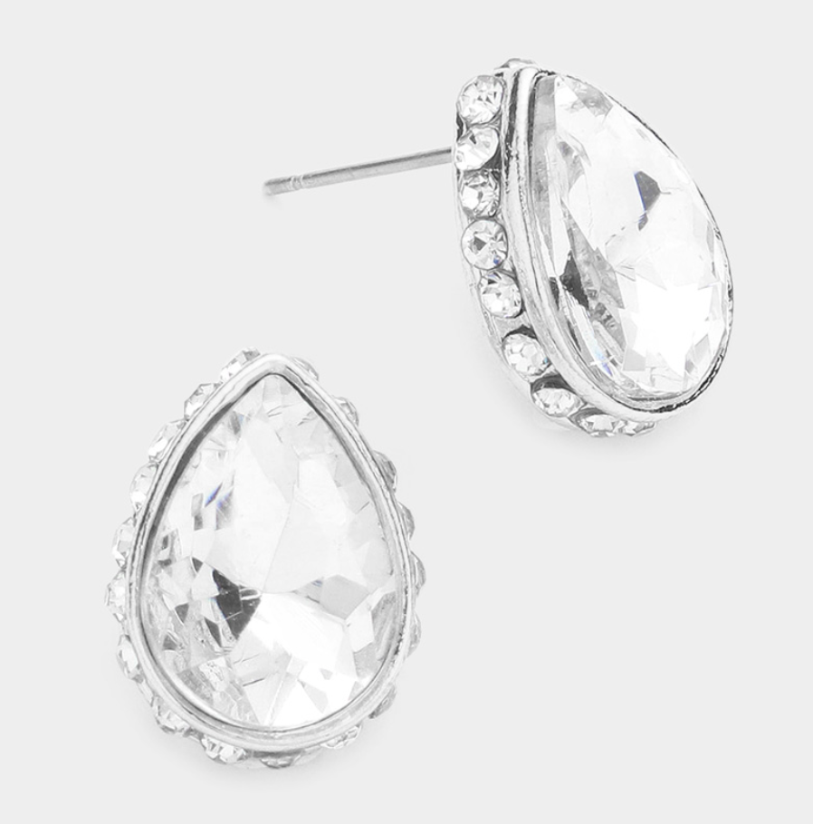 Miley - Rhinestone Teardrop Stud Earrings (Clear)