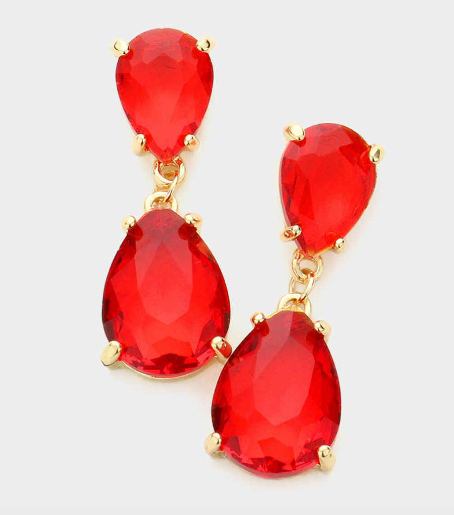 Jaci - Red Tear Drop Rhinestone Earrings