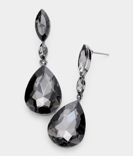 Lauren - Rhinestone Drop Earrings (Black Diamond)