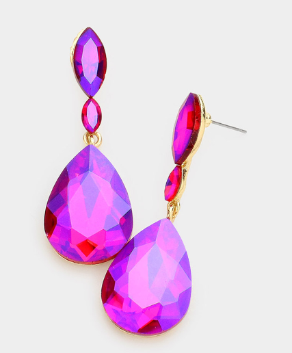 Lauren - Rhinestone Drop Earrings (Purple AB)