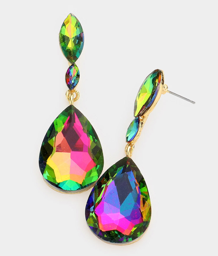 Lauren - Rhinestone Drop Earrings (Emerald AB)