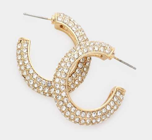 Remi - Rhinestone Oval Hoop Earrings (Gold)