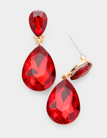 Poppi - Crystal Teardrop Dangle Earrings (Red)
