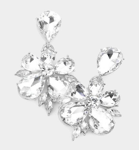Romi - Flower Dangle Crystal Earrings (Silver Clear)