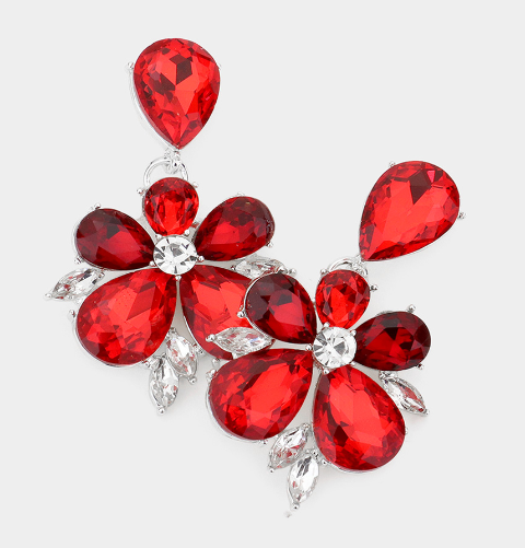 Romi - Flower Dangle Crystal Earrings (Red)