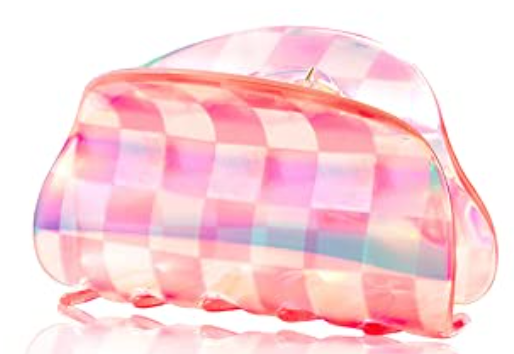 Iridescent Pink Checkered Claw Clip