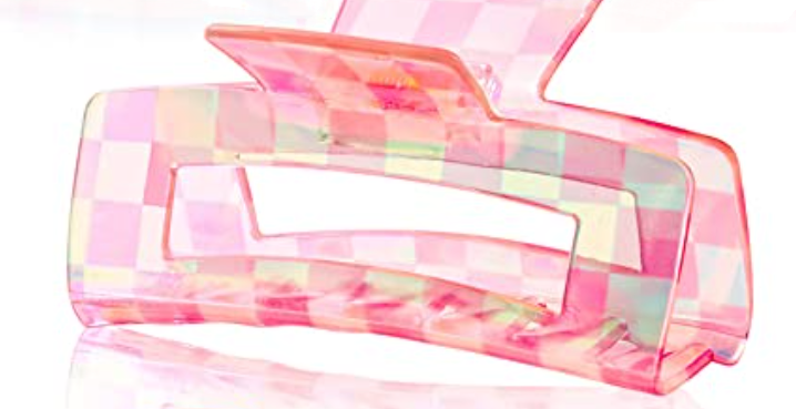 Iridescent Pink Checkered Claw Clip
