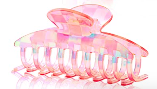 Iridescent Pink Checkered Claw Clip