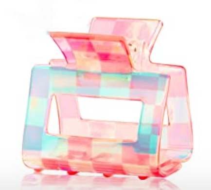 Iridescent Pink Checkered Claw Clip