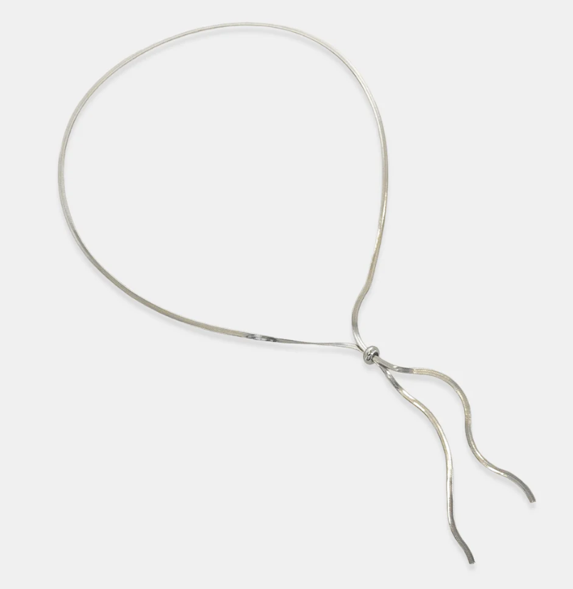 Lillian - Adjustable Herringbone Lariat Necklace (Silver)
