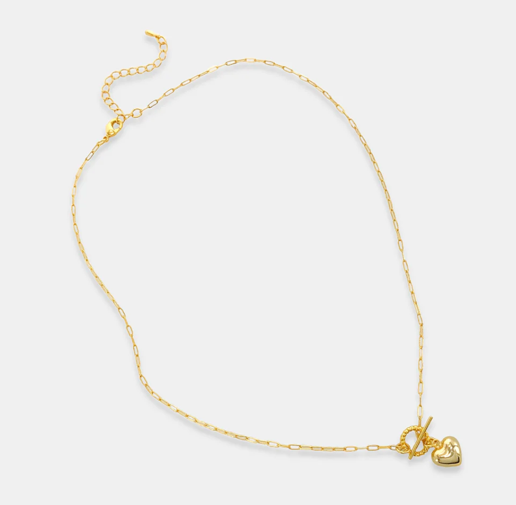 Tina - Puffy Heart Toggle Chain Necklace