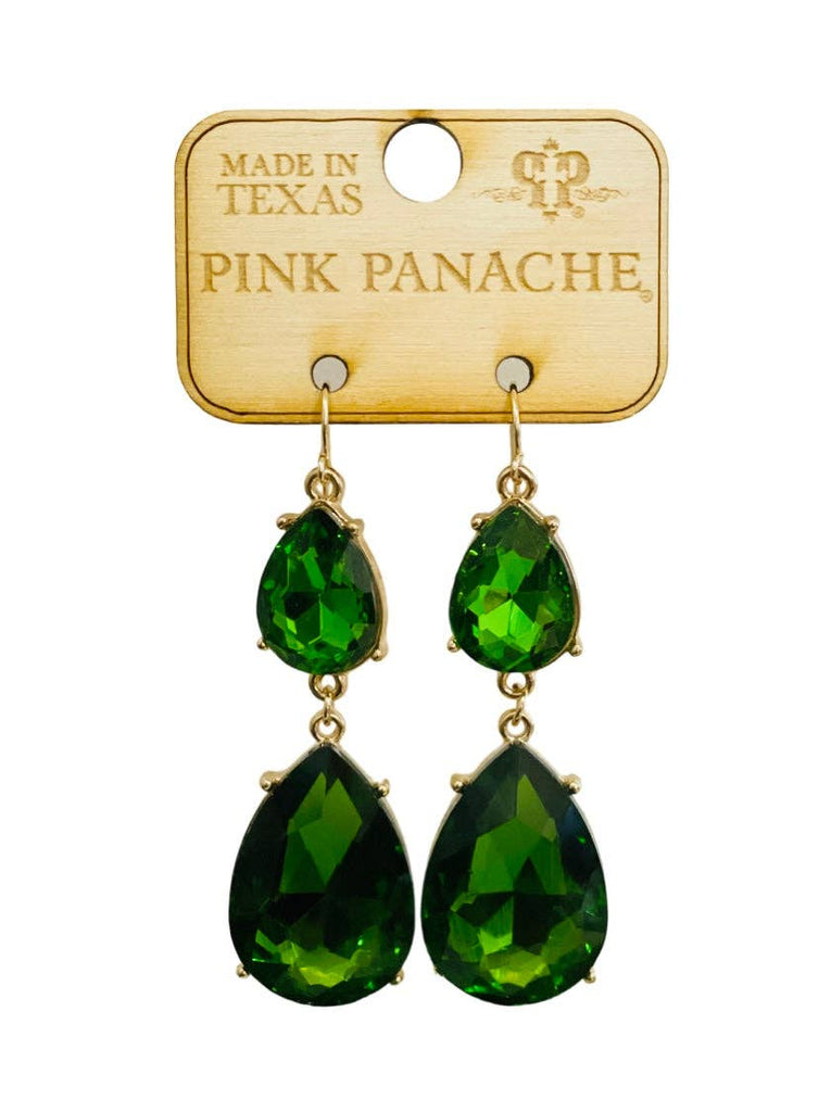 Pink Panache - Emerald Green Rhinestone Double Teardrop Earrings