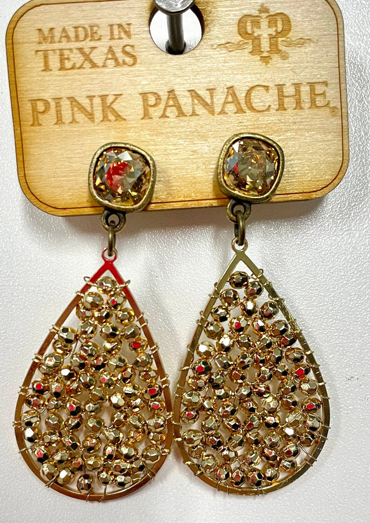 Pink Panache - Gold Beaded Teardrop Earring