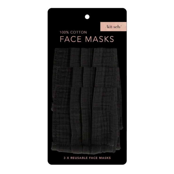 Cotton Face Mask 3pc Set - Black