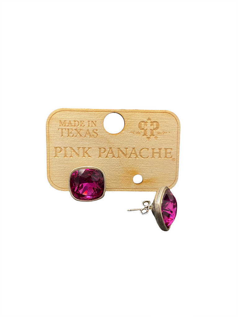 Rose - Pink Panache Pink Large Cushion Cut Stud Earrings